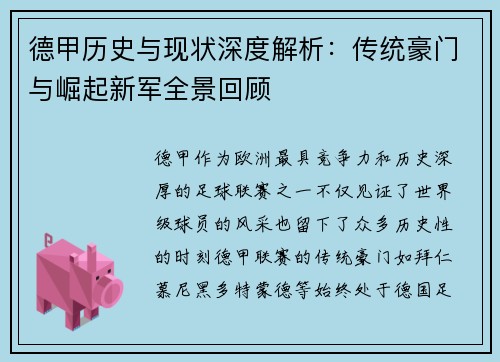 德甲历史与现状深度解析：传统豪门与崛起新军全景回顾